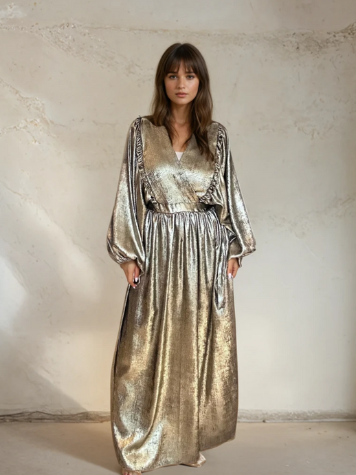 The Agam Dress in Metallic Gold