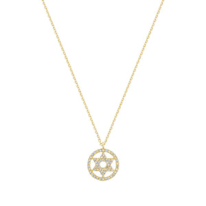 14 K Star of David round frame Necklace