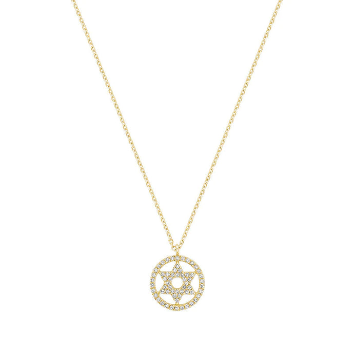 14 K Star of David round frame Necklace