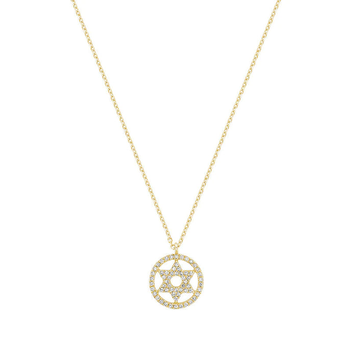 14 K Star of David round frame Necklace