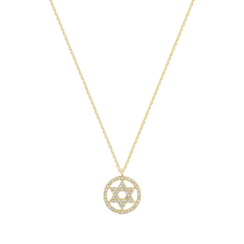 14 K Star of David round frame Necklace