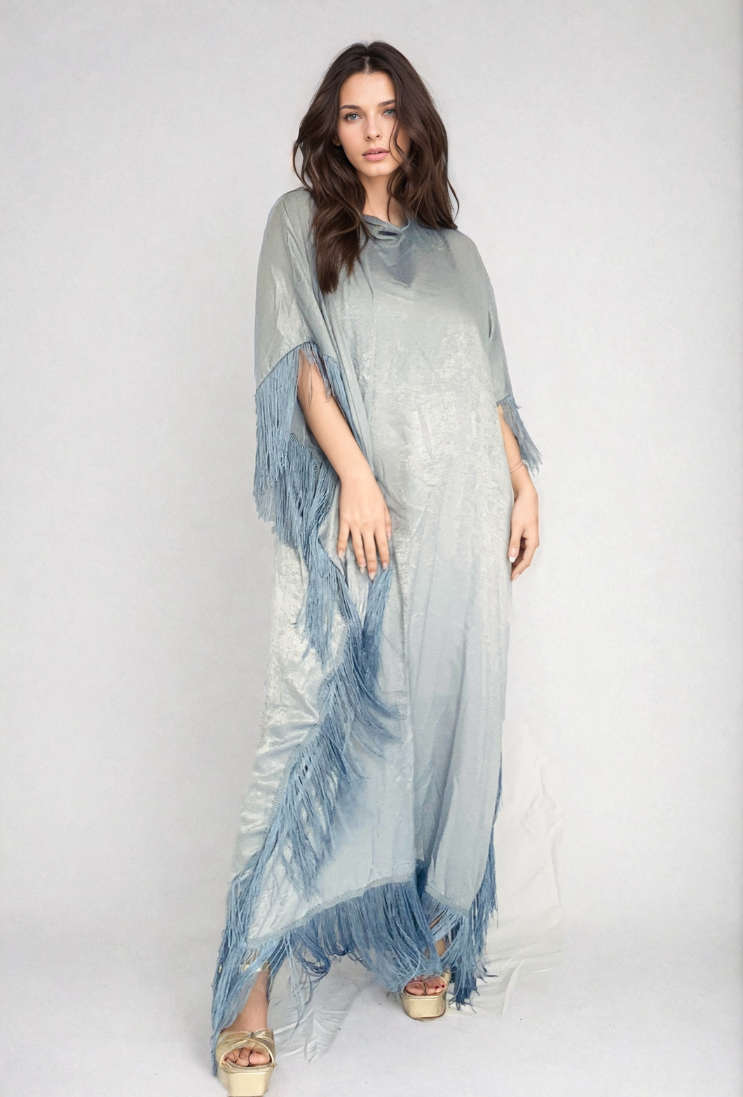 Blue Fringe Kaftan dress