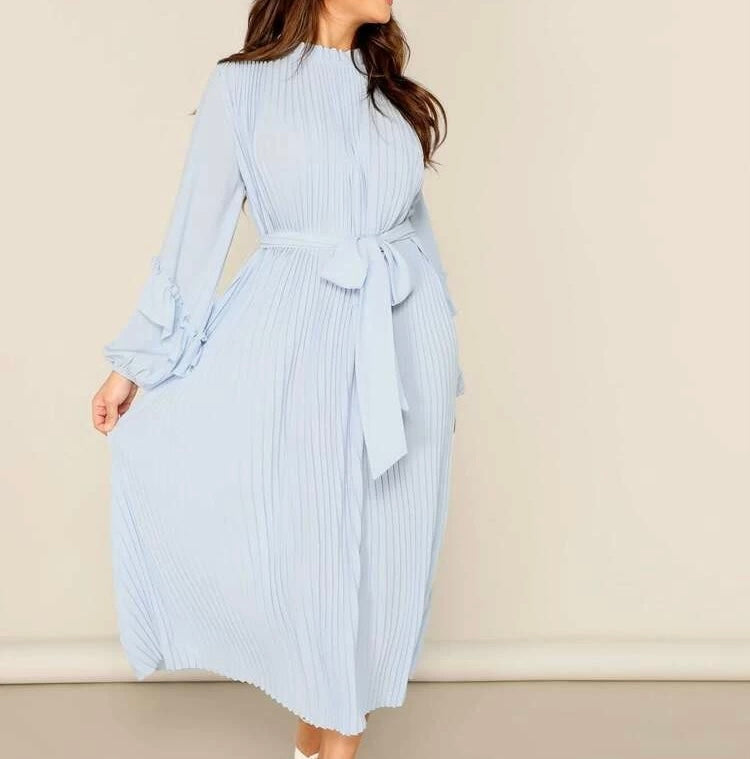 Pleaded baby blue dress